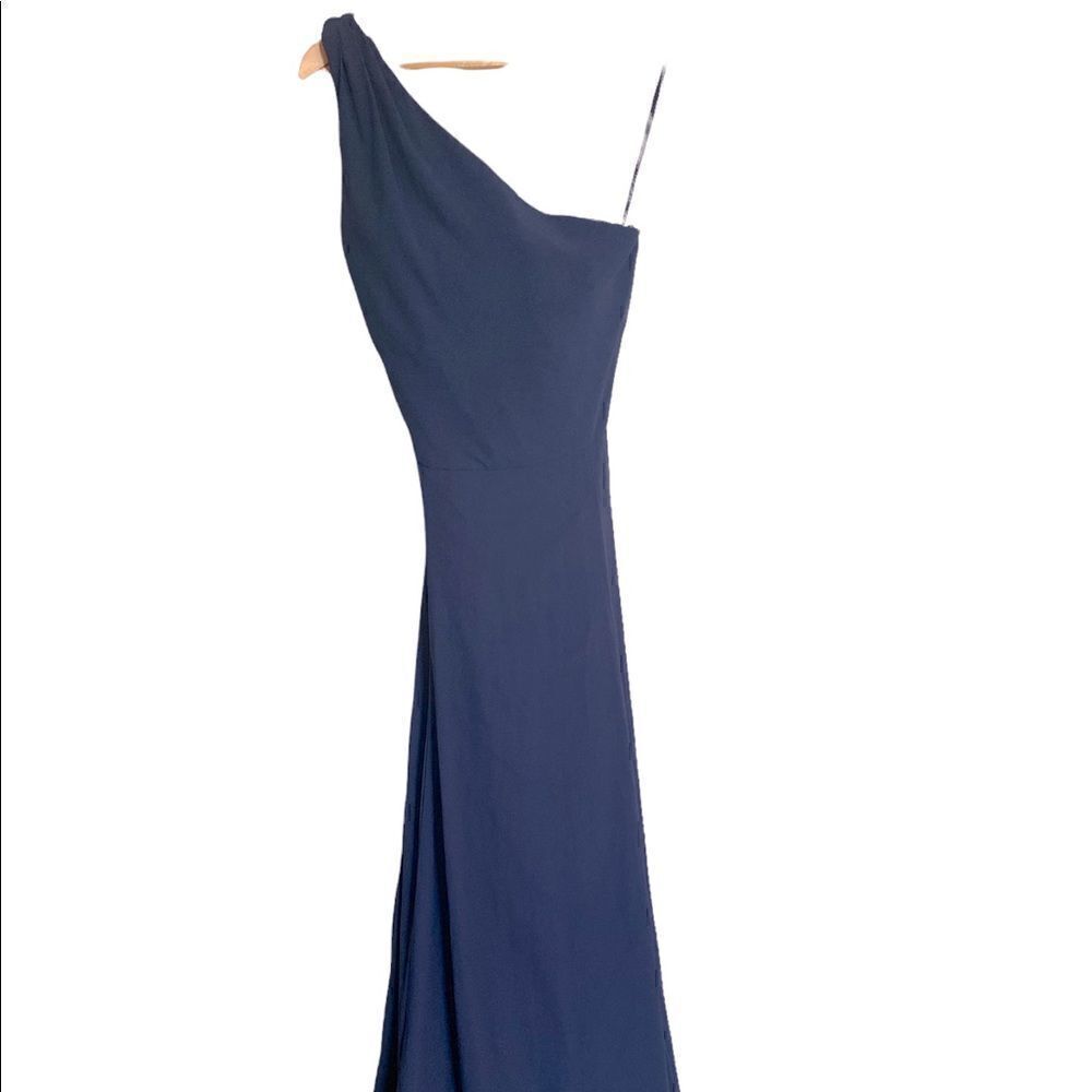 Amsale Navy One Shoulder Gown Size 16 Formal Bridesmaid Maxi Dress - Picture 2 of 8